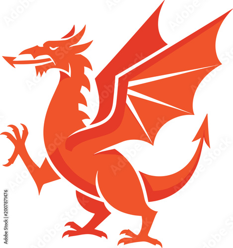Tableau sur toile Red Dragon Heraldic Logo with Wings and Claws for Fantasy, Gaming, Mascot, Brand