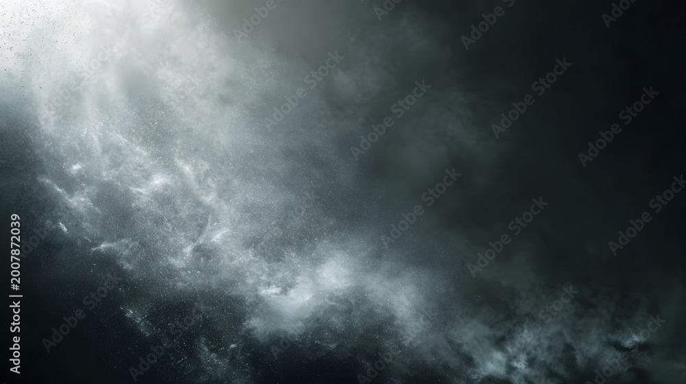 Obraz premium Smoky grey grain texture soft gradient cinematic minimal abstract cloud of fine dust and mist illuminated from corner with moody atmosphere and subtle particles