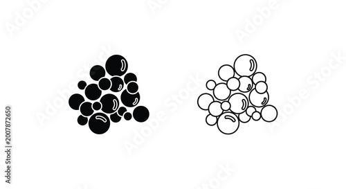 Bild auf Leinwand Black and white illustration of blackberry bushes with berries side by side comp