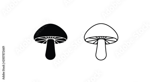 Tableau sur toile Two mushroom illustrations a black and white botanical study of fungi
