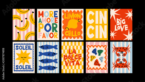 Fotografie Summer typography posters set in playful retro style