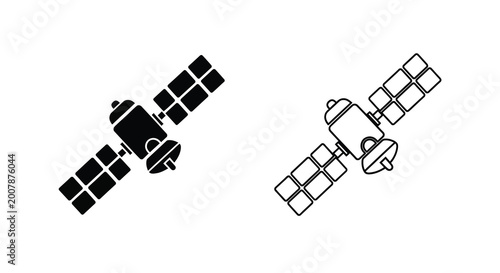 Bild auf Leinwand Satellite icon set black and white linear illustrations of space technology