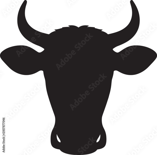 Φωτογραφία Black silhouette of a cow's head with curved horns and large ears, isolated on a