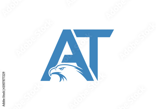 Blue AT logo featuring integrated eagle head bird silhouette