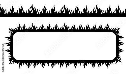 Konstfotografi Modern fire line border seamless vector with flame frame and burning edge patter