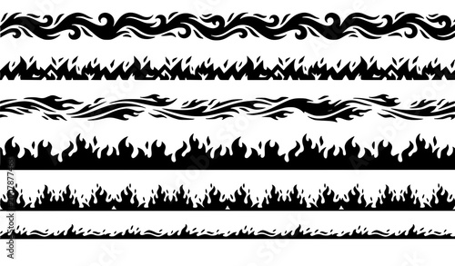 Canvastavla Trendy fire border seamless vector bundle with flame line and burning edge patte
