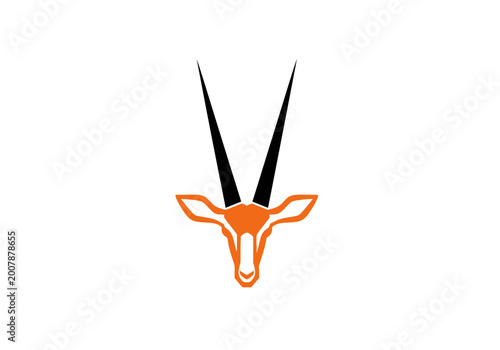 Minimalist antelope head logo design with long black horns