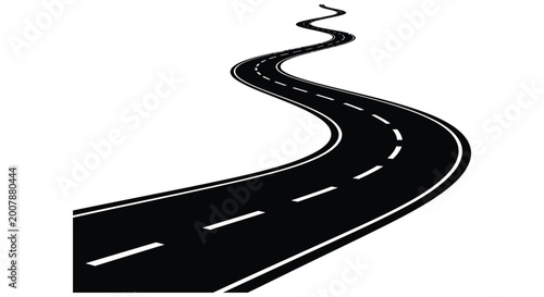 Foto Winding road with white lane markings black and white silhouette high quality pr