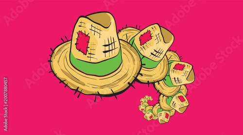 Foto Caipira junina peasant hat design spiraling red background