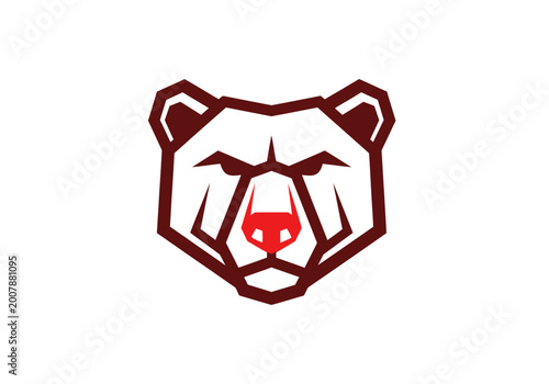 Minimalist geometric bear head mascot logo isolated on white