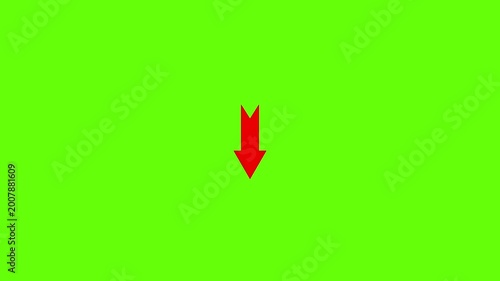 Red downward arrow animation on green screen background, for easy chroma, key compositing