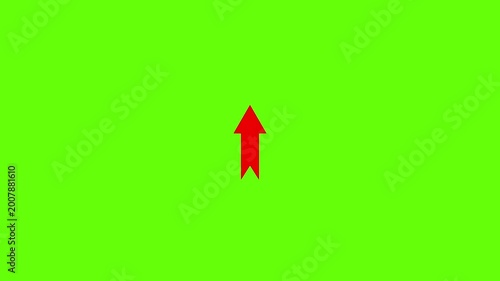 Red arrow pointing upward animation on green screen background, for overlay and motion