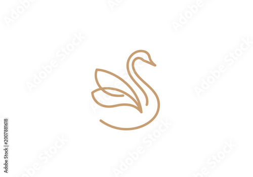 Fotografia Minimalist gold swan line art icon on white background