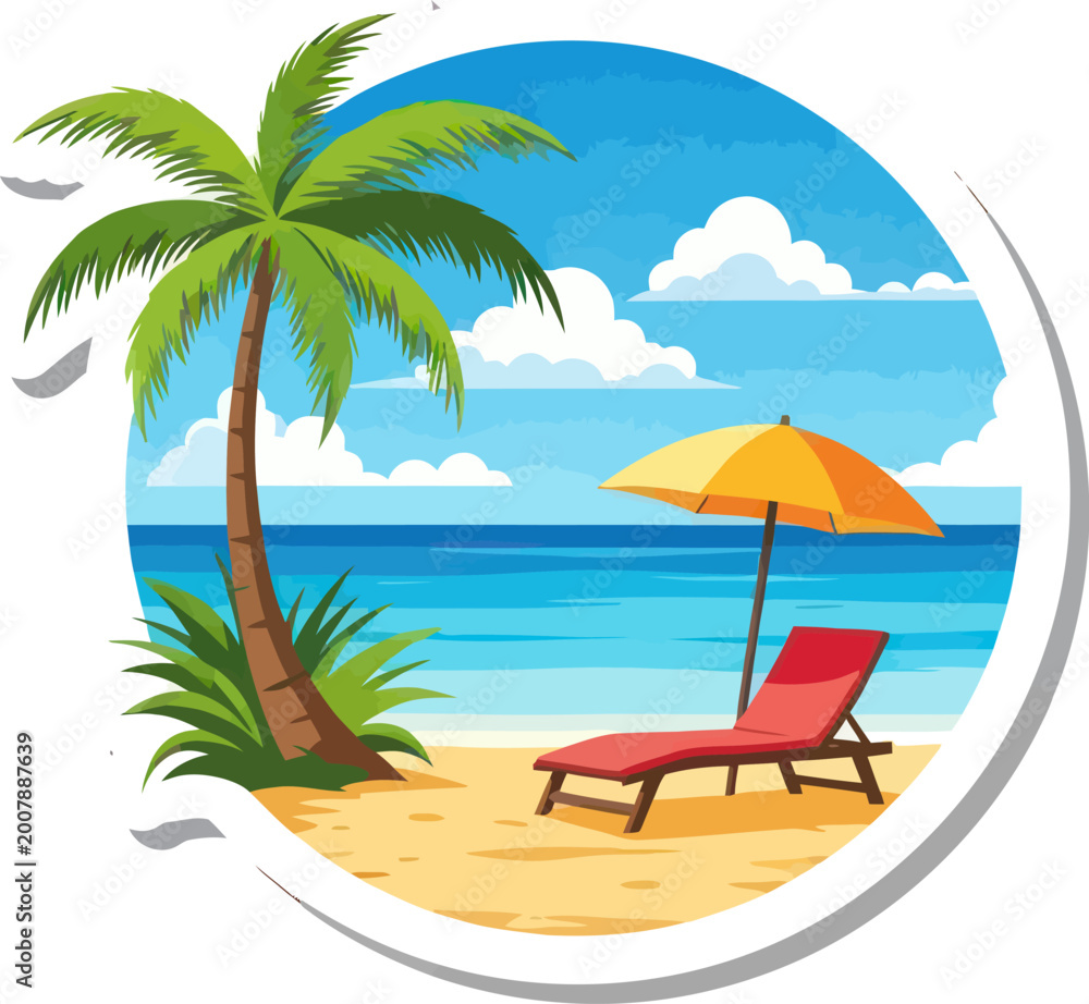 Fototapeta premium Beach Chair Under Palm Tree.