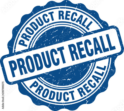 Konstfotografi Product recall blue grunge stamp isolated on white background, safety and consum