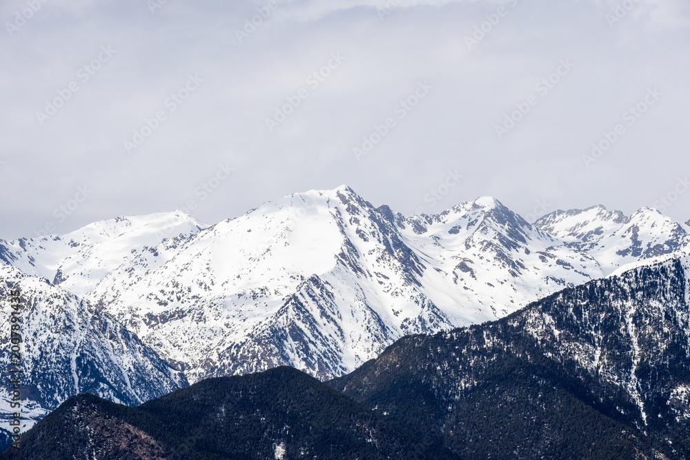 Obraz premium Ordino Pyrenees mountains peaks covered in snow