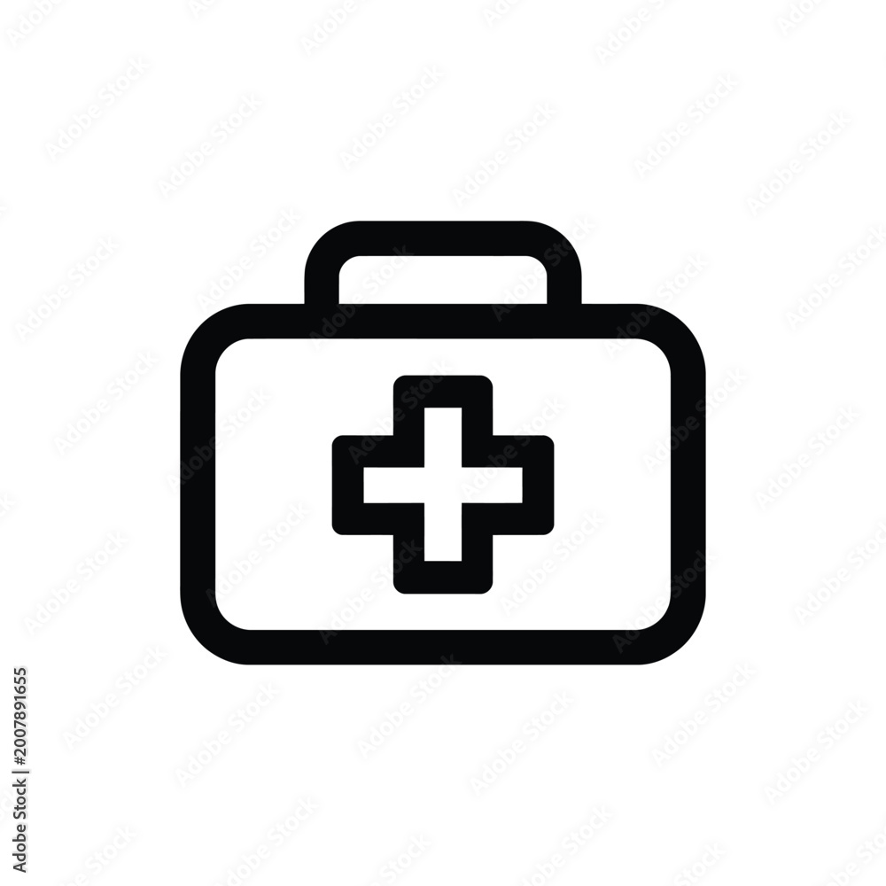 Fototapeta premium Medical First Aid Kit Icon - Minimalist Emergency Doctor Briefcase Vector Illustration