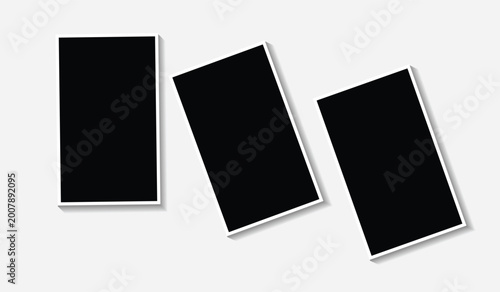 Foto 3 Rectangle photo frames in black and white colors with clean rectangular borders and oblique layout