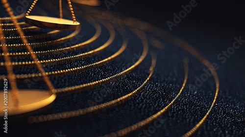 Conceptual image of justice scales with abstract lines and dark background