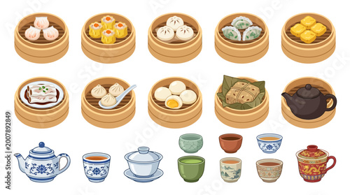 Dim sum food and tea.