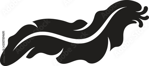 Black, abstract wave, dynamic curve, fluid motion, modern design element, vector icon