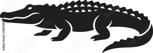 Black alligator, crocodile silhouette, reptile icon, wildlife symbol
