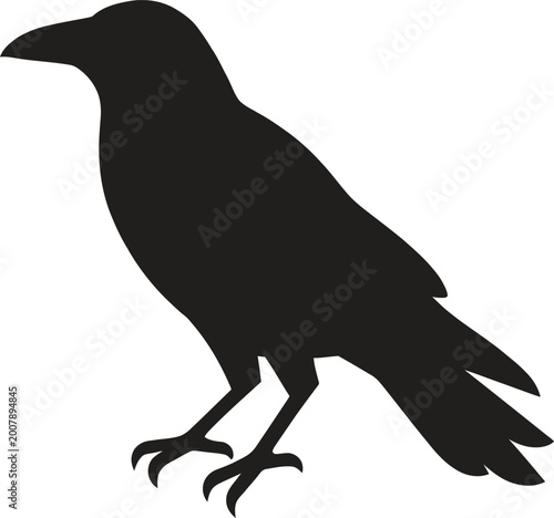 Black Crow Silhouette, Bird Icon, Dark Animal Vector, Wildlife Graphic