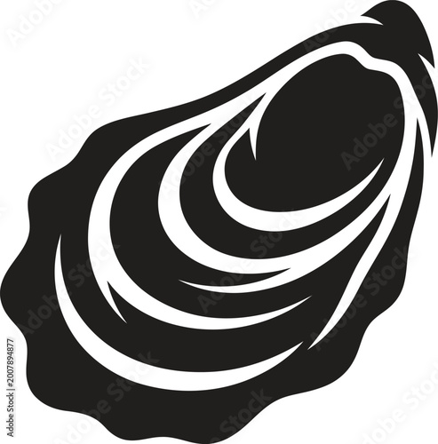 Black oyster design element, modern vector graphic, artistic shape, white background