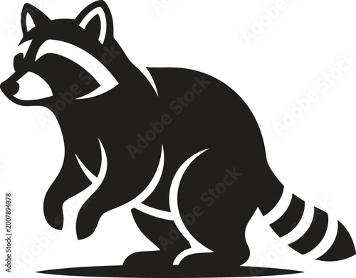 Raccoon, black silhouette, animal icon, wildlife symbol, vector illustration