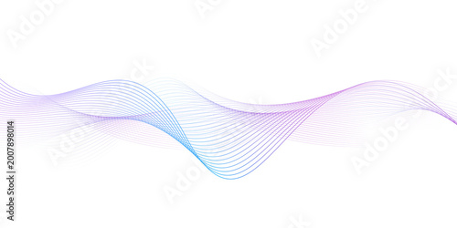 Abstract neon wave lines in blue and purple gradient isolated on transparent background, futuristic flowing energy lines, technology style design element. PNG file.