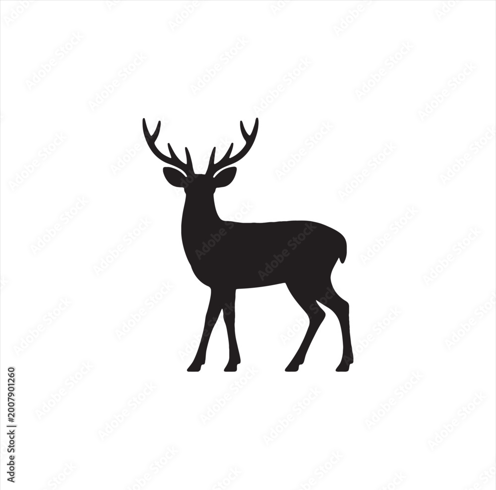 Obraz premium Stag silhouette stands gracefully in a profile position against a clean white background, providing an elegant graphic element for creative design projects.