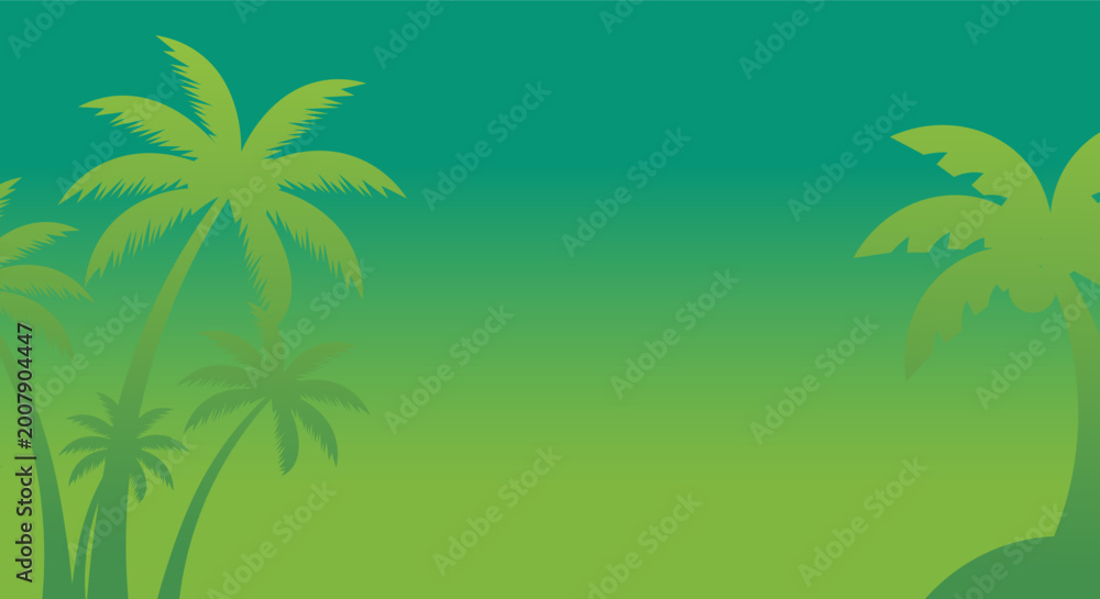 Obraz premium Tropical palm trees silhouetted against a vibrant green and teal gradient background
