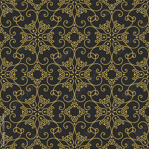 Vintage royal seamless pattern in Victorian style. Vector luxury fabric swatch with golden retro ornament