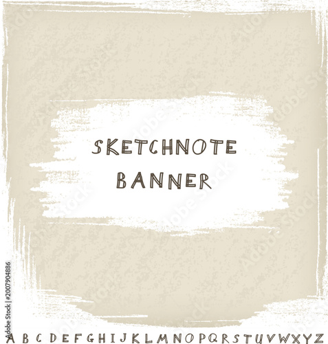 Grunge paper background and sketchnote banner. Vector design template with sketchnoting alphabet