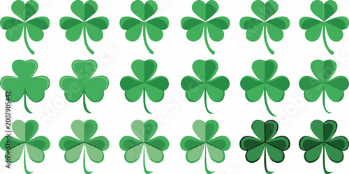 Foto Collection of green clover leaves vector illustration on white background