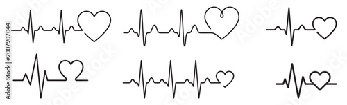 Photos Heartbeat Pulse Line Icon, Set of heartbeat and heart line icons on white backgr