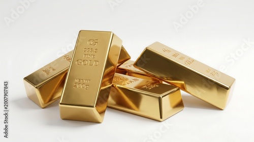 A pile of shiny yellow gold bars with embossed fine gold markings stacked together for financial investment and precious metal wealth reserves