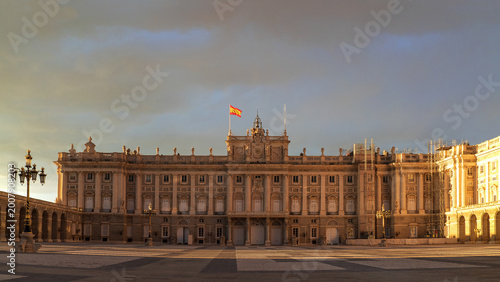 Royal Palace of Madrid (Palacio Real de Madrid), Spain .The palace in the rays of the setting sun