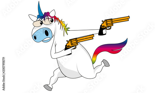Canvas Print Cartoon Unicorn Gunslinger Vector Illustration