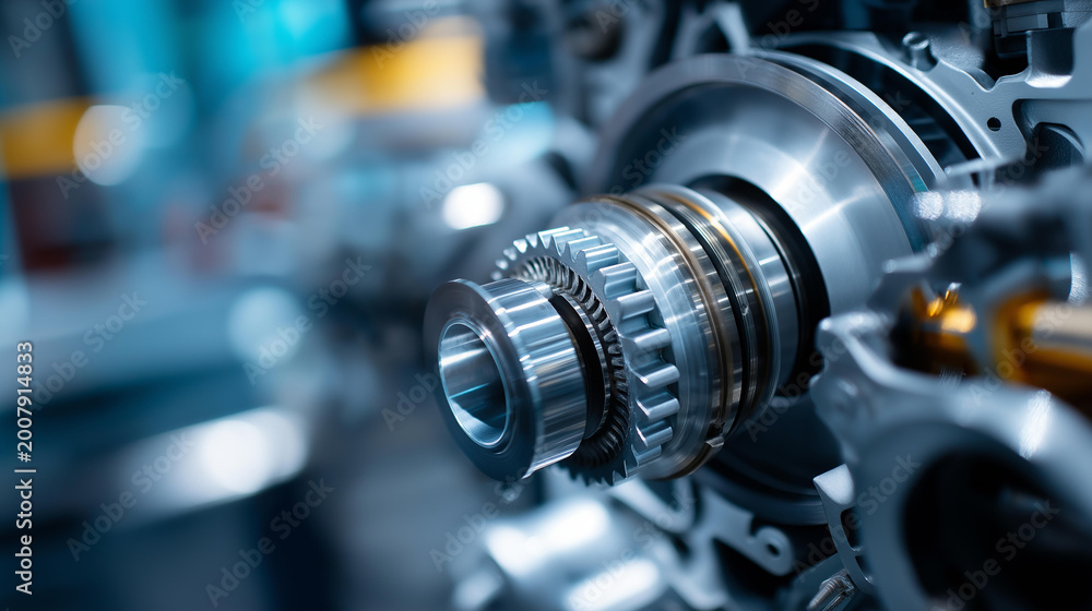 Fototapeta premium Detailed close-up view of a high-performance internal combustion engine showcasing intricate mechanical components and advanced engineering for power generation. High-performance