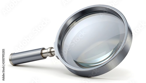 Close up of a magnifying glass isolated on a white background