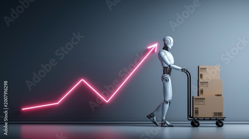 Humanoid warehouse robot organizing inventory in smart fulfillment center