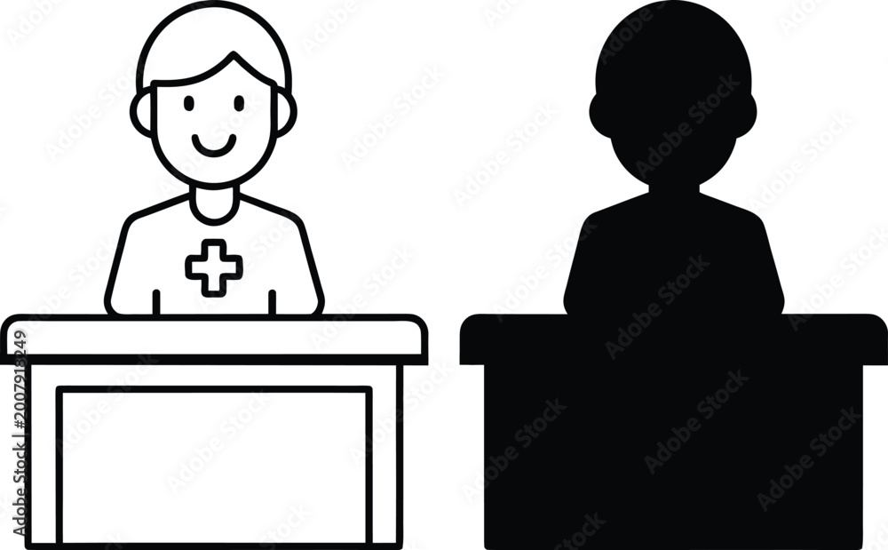 Fototapeta premium Medical receptionist desk icon vector line art an white background.eps