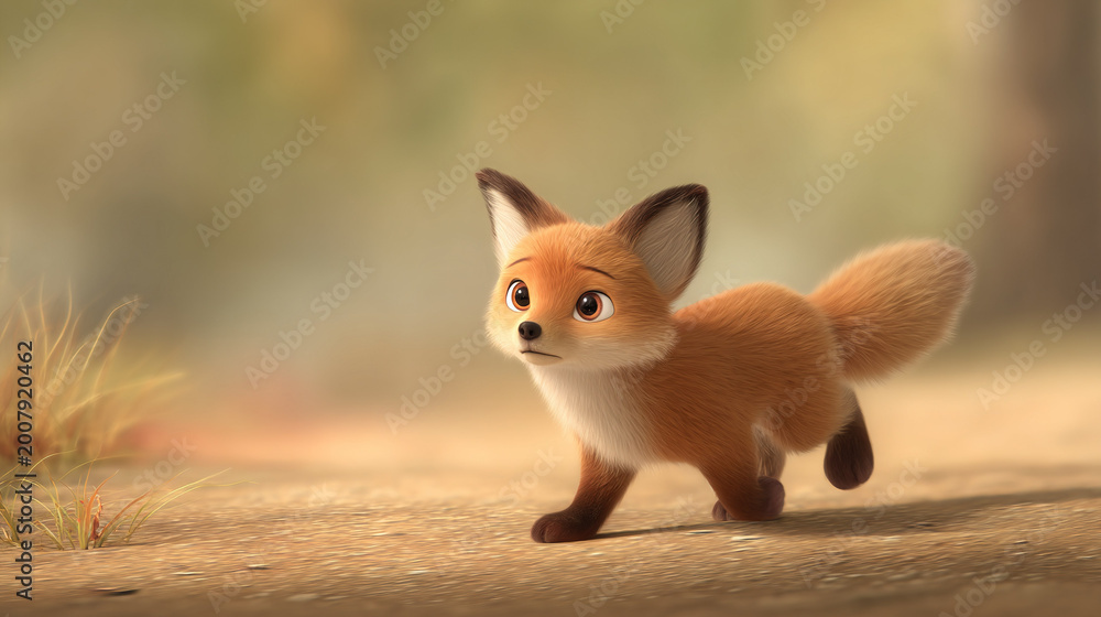 Obraz premium Young fox running on a path in the forest