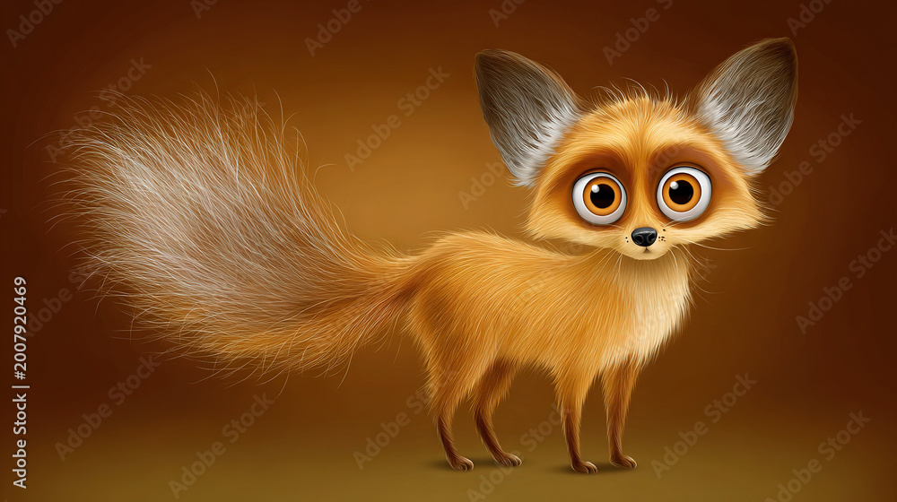 Obraz premium Cute fox with fluffy tail against a warm background