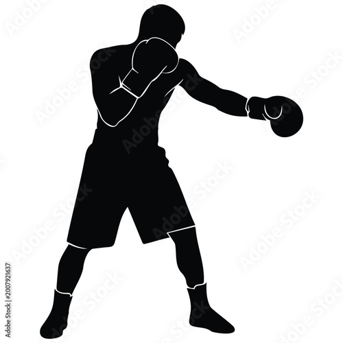 Foto Boxer throwing a punch in boxing ring vector silhouette graphic