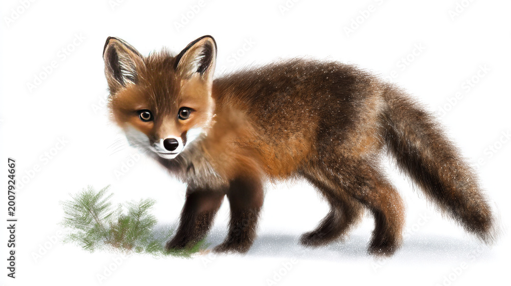 Obraz premium Young Fox Walking in Snow