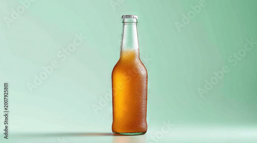 Beer bottle with condensation on a light background