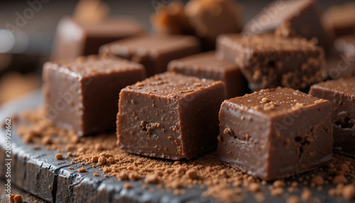 chocolate fudge cubes elegant macro shot