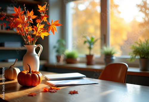 Office desk with autumn decor